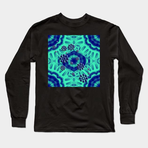 Popping trippy flowers on kaleidoscope Long Sleeve T-Shirt by hereswendy